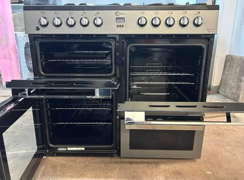 Flavel 100cm Dual Fuel Range Cooker With 4 Cavities In Silver & Chrome- MLN10FRS - Image 6