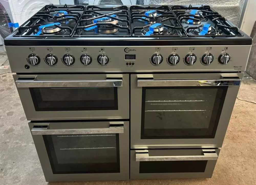 Flavel 100cm Dual Fuel Range Cooker With 4 Cavities In Silver & Chrome- MLN10FRS - Image 1