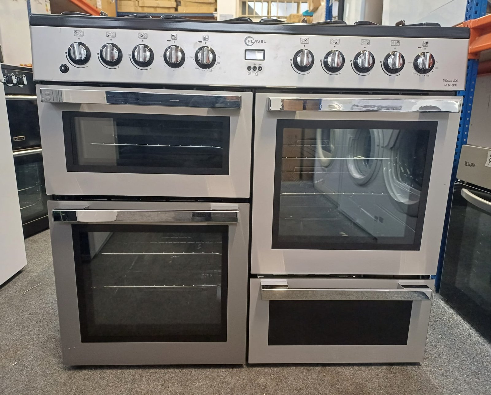 WhatsApp Image 2025-11-24 at 10.57.24 PM (1) FLAVEL MLN10FRS Dual Fuel Range Cooker – Silver & Chrome - Image 1