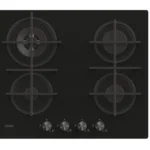 Candy 60cm Tempered Glass Gas Hob With Cast Iron Supports In Black - CDK6GR4PBB