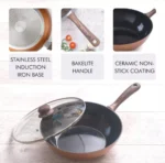 nuovva NonStick Induction Wok Pan DeepStir Fry Pan with Glass Lid28cm FryingPan - Image 2