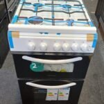 Statesman GTL50W Double Oven Gas Cooker with Glass Lid, 4 Gas Burners, 50cm Wide, White