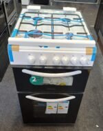 Statesman GTL50W Double Oven Gas Cooker with Glass Lid, 4 Gas Burners, 50cm Wide, White