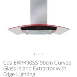 CDA EKPK90SS 90cm Curved Glass Island Hood with LED Edge Lighting