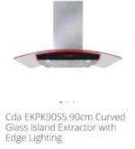 CDA EKPK90SS 90cm Curved Glass Island Hood with LED Edge Lighting
